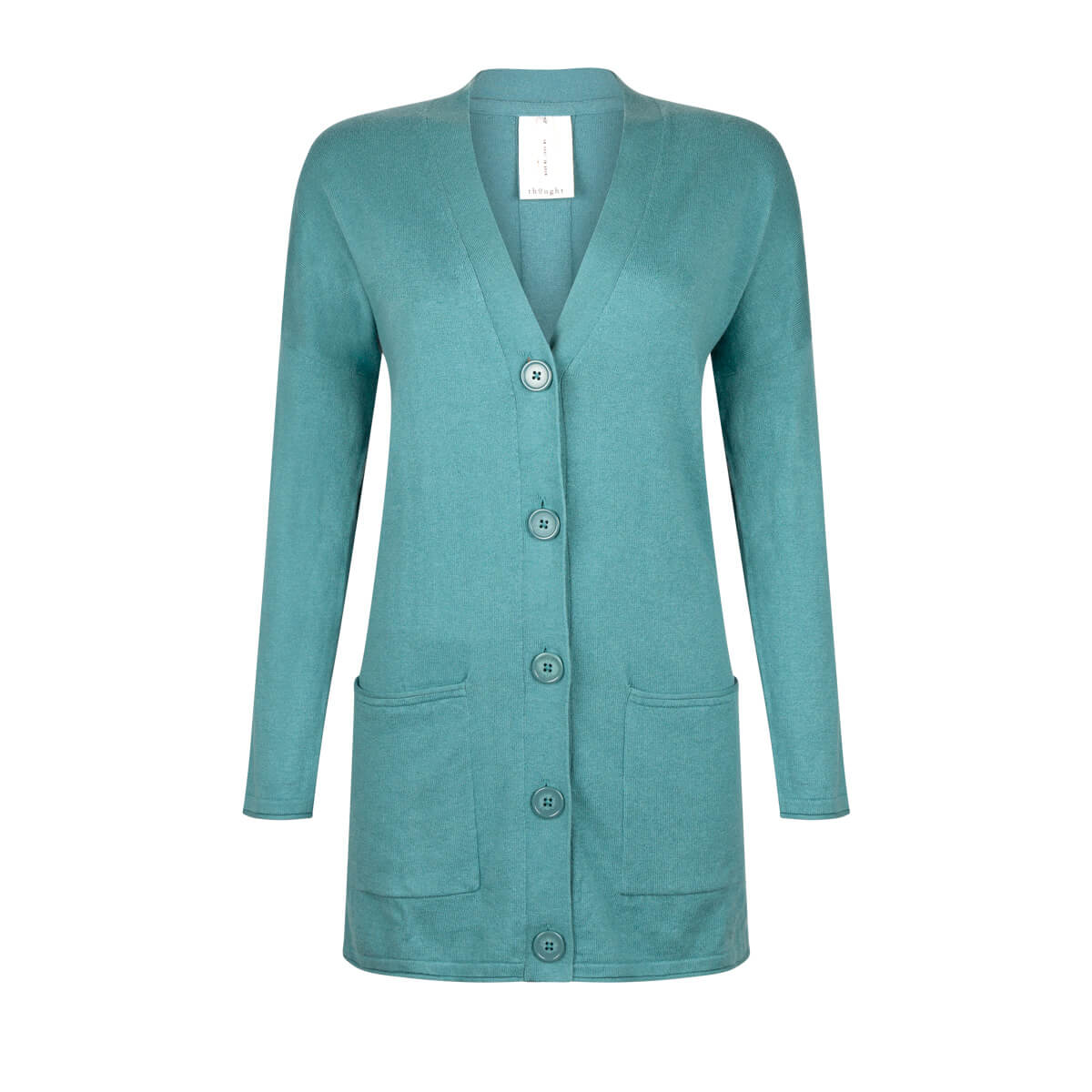 Perfect rollen hoesten Lang vest katoen-wol turquoise - Sus en So