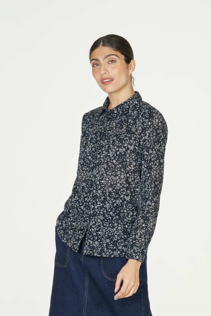 Blouse biokatoen witte bloemetjes