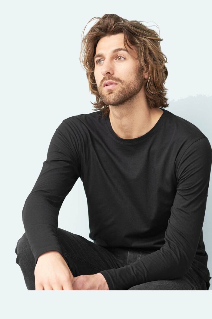 Heren longsleeve biokatoen zwart - Afbeelding 2
