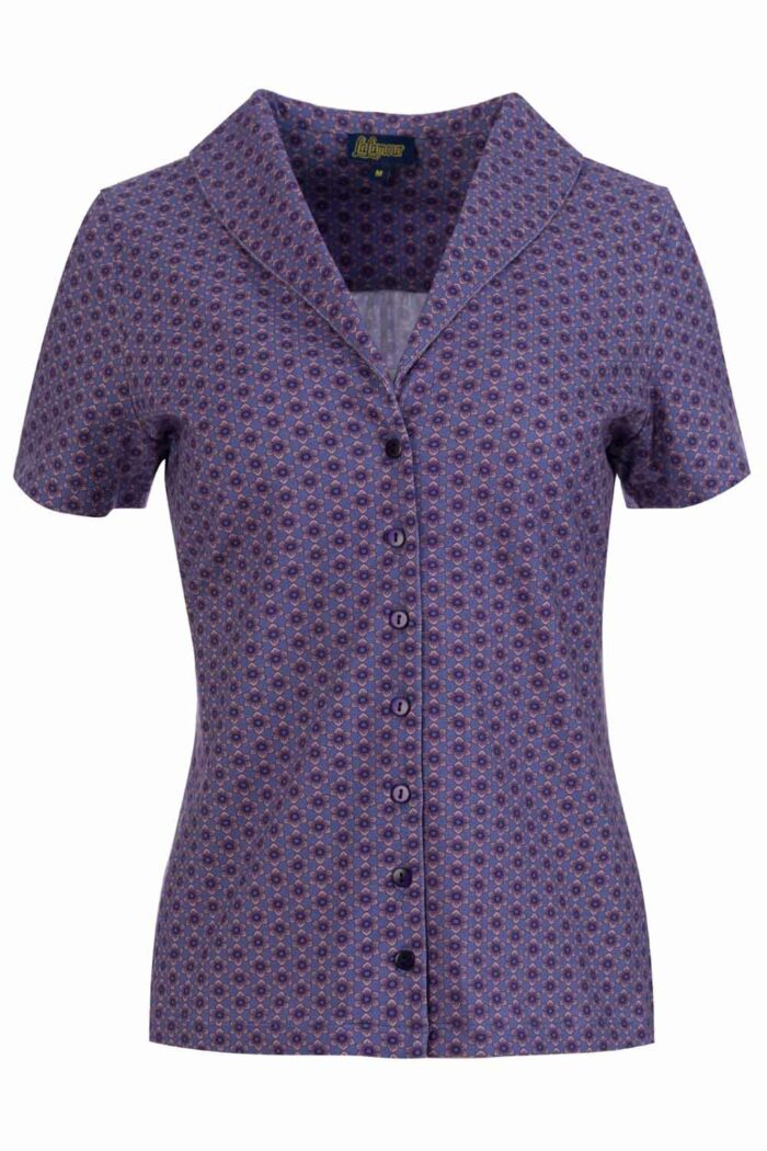 Bioatoenen blouse lila bloemetjes