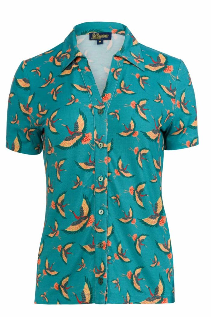 Blouse korte mouwen kraanvogelprint