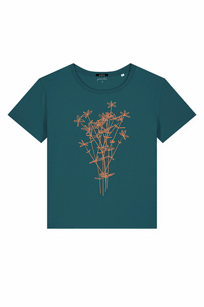 T-shirt bouquet biokatoen blauwgroen