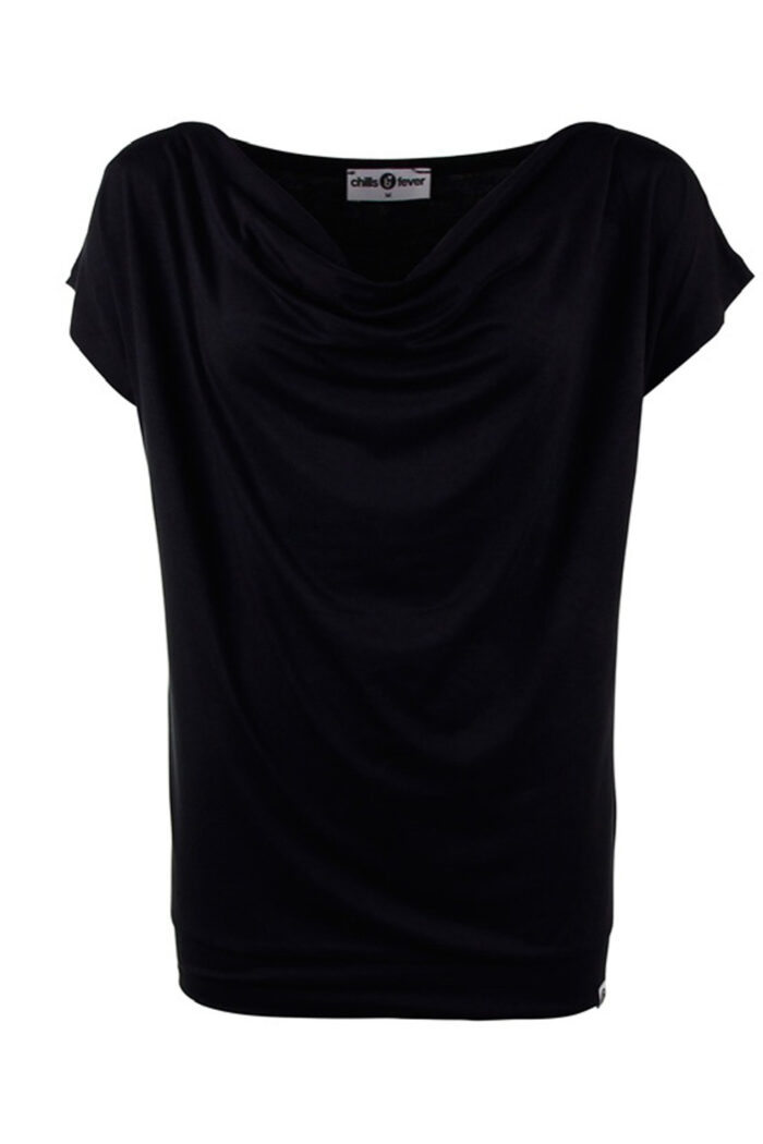 Zwart shirt watervalhals en korte mouw