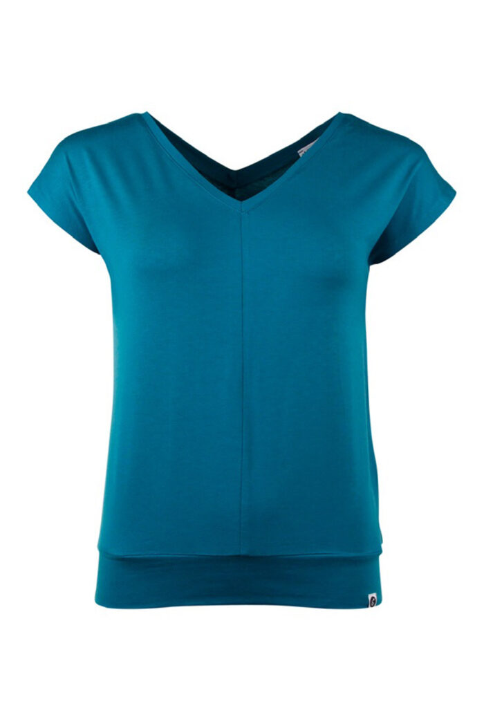 T-shirt V-hals voor en achter zeeblauwgroen