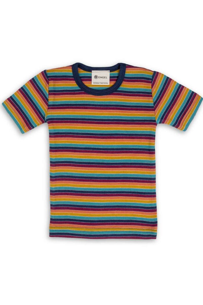 T-shirt wol zijde regenboog streep