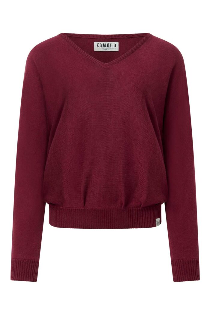 V-hals trui biokatoen tencel bordeaux