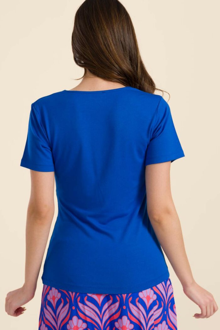 T-shirt overslag effen kobaltblauw - Afbeelding 3