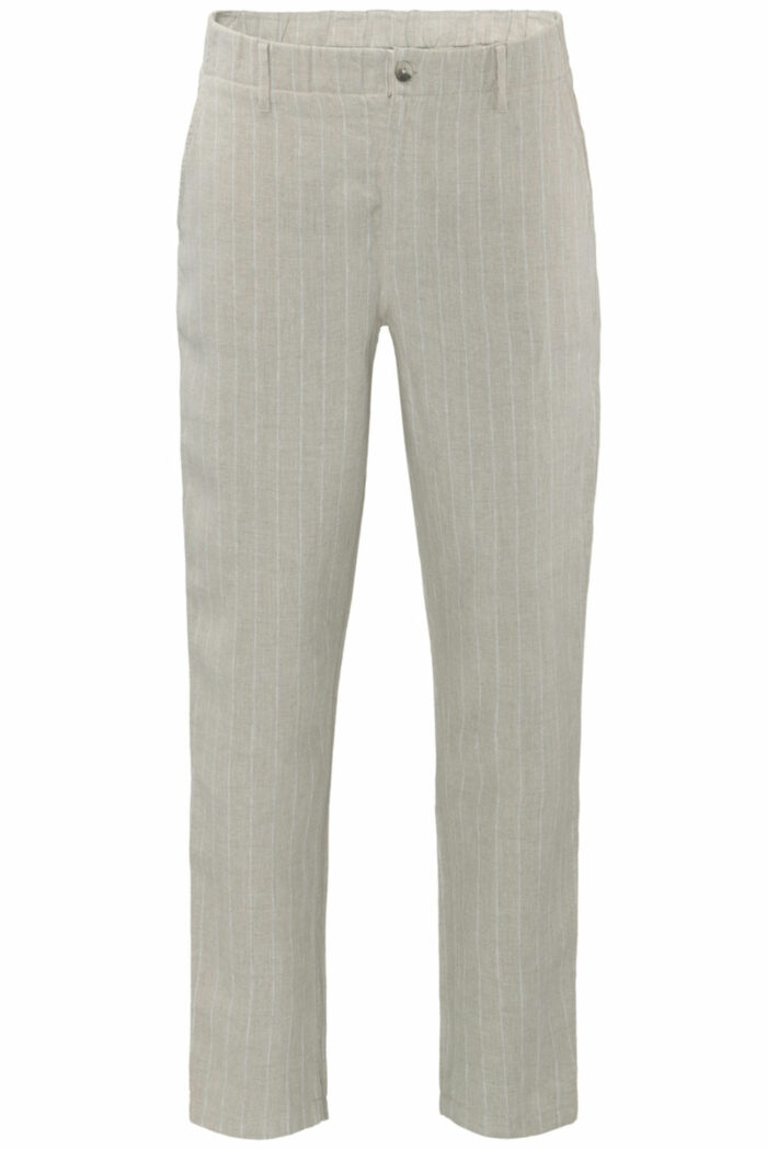 Linnen zomerbroek beige wit gestreept