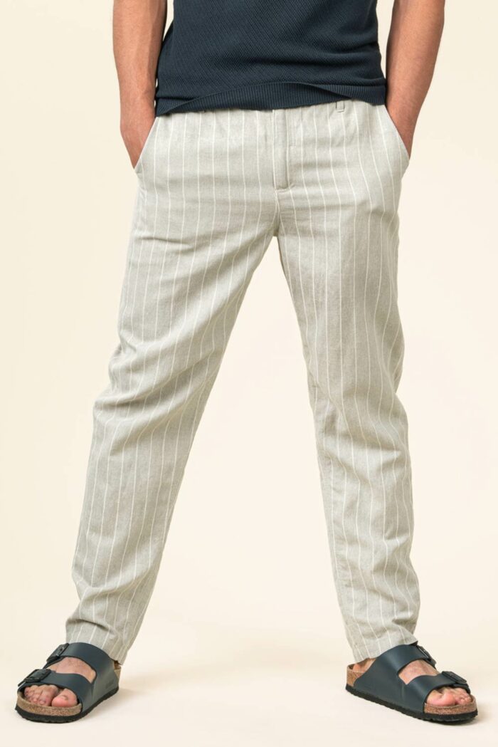 Linnen zomerbroek beige wit gestreept - Afbeelding 2