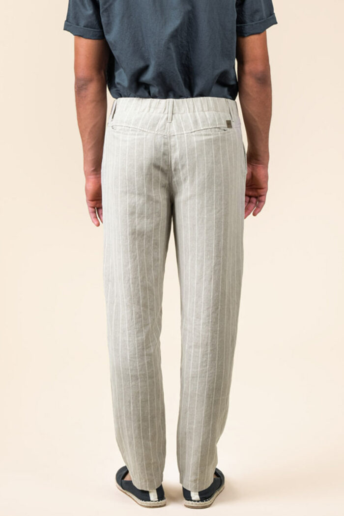 Linnen zomerbroek beige wit gestreept - Afbeelding 3