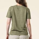 100% linnen v-hals t-shirt olijfgroen - Afbeelding 3