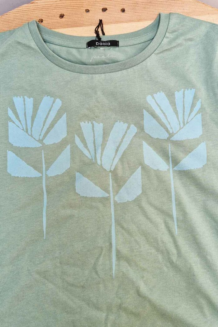 T-shirt papieren bloemen groen - Afbeelding 3