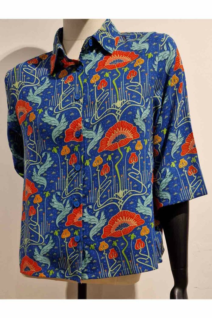 Blouse met driekwart mouw Art Deco blauw - Afbeelding 2