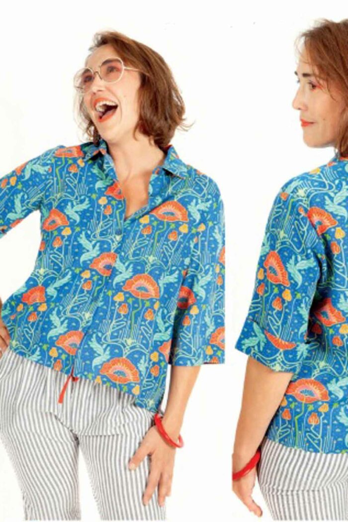 Blouse met driekwart mouw Art Deco blauw