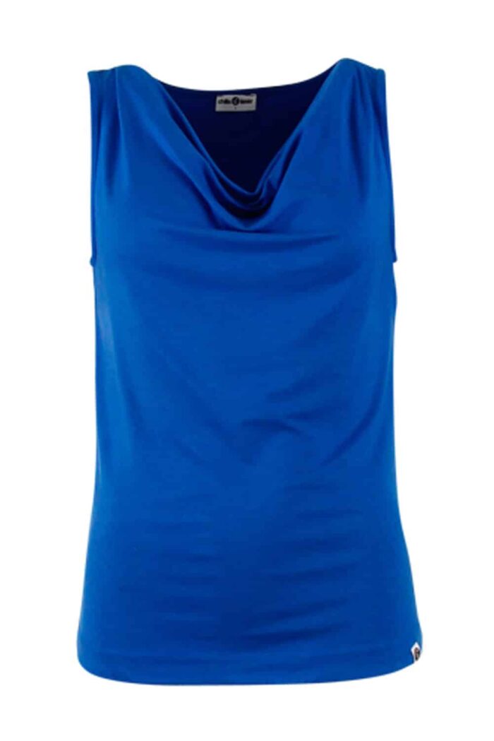 Mouwloze top watervalhals blauw