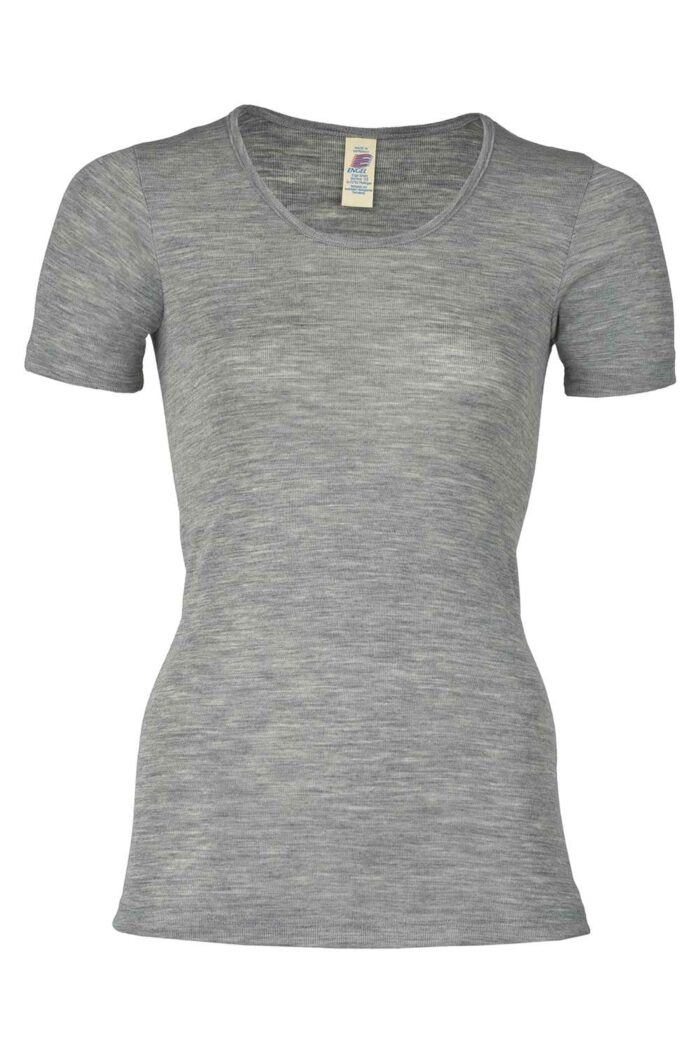 T-shirt wol-zijde korte mouw lichtgrijs melange
