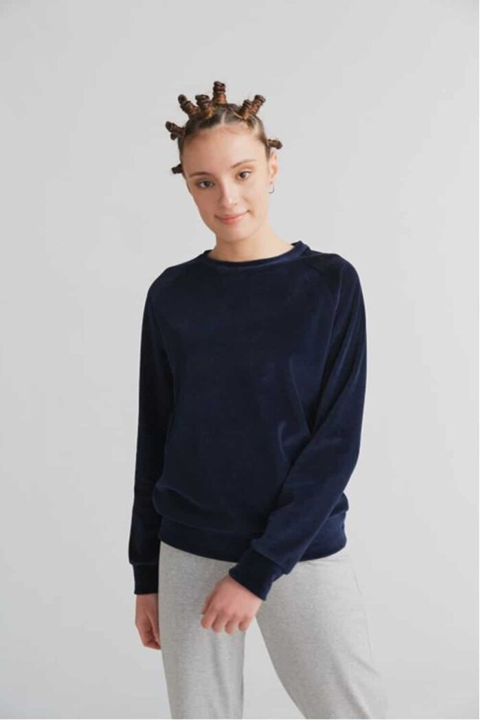 Velours raglansweater Donkerblauw