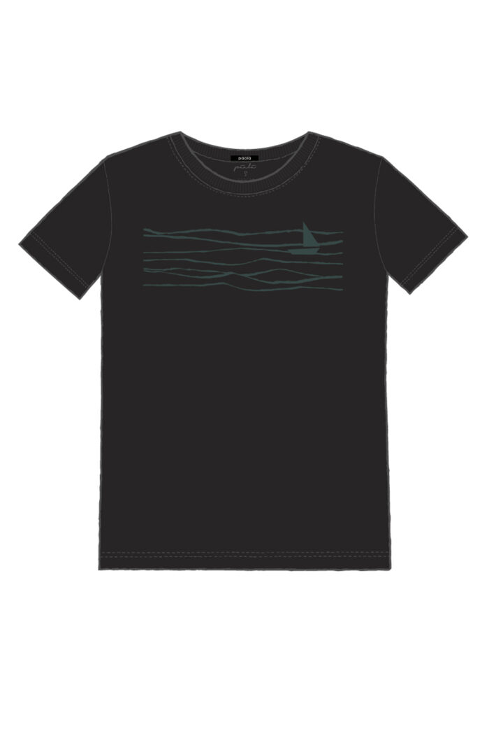 T-shirt zwart biokatoen met boot print