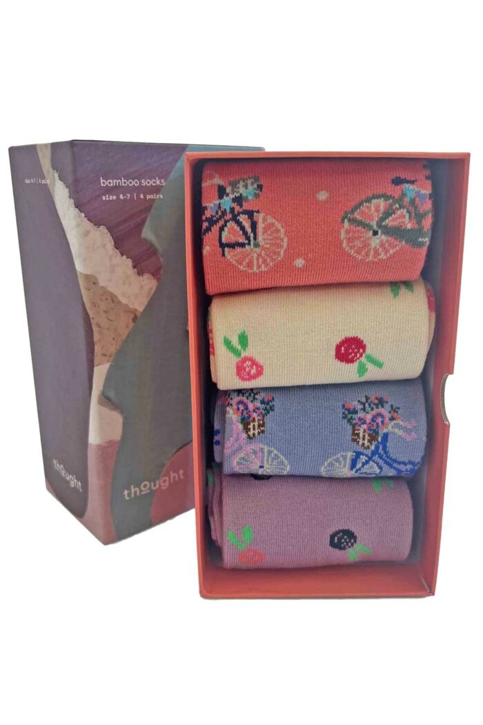 Cadeaubox sokken met bloemen en fietsen