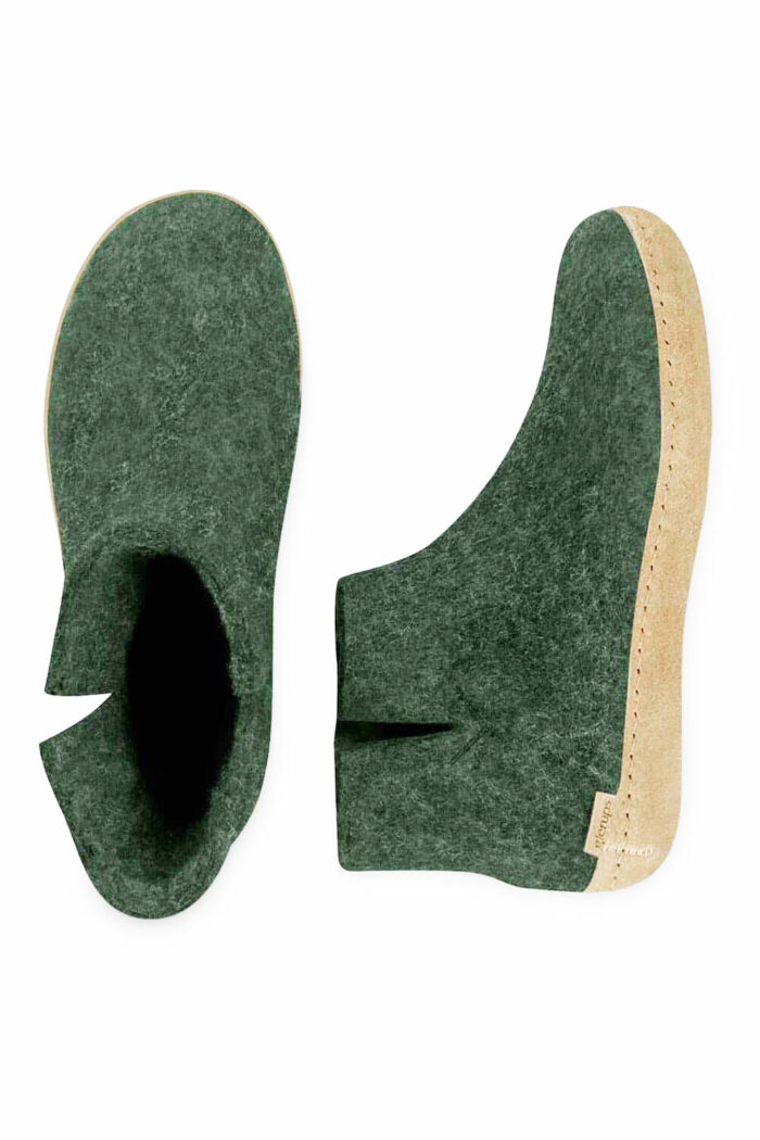 Wollen slof laars - leren zool - groen