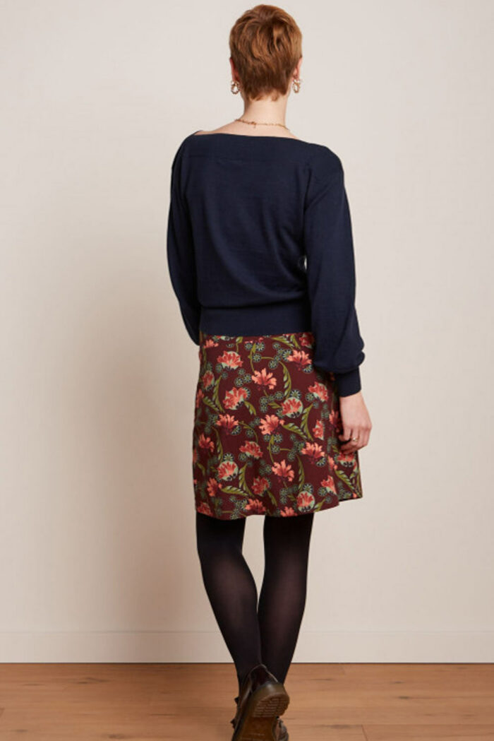 Rok met brede boord bordeaux bloemenprint - Afbeelding 3