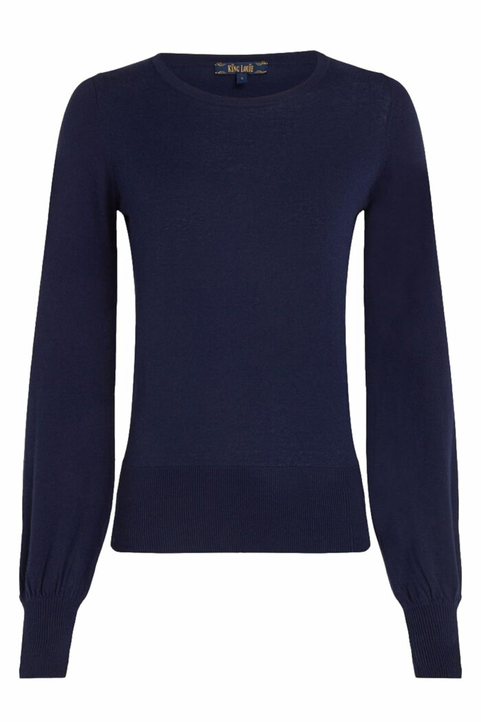 Gebreid truitje ballonmouwen donkerblauw - Afbeelding 2