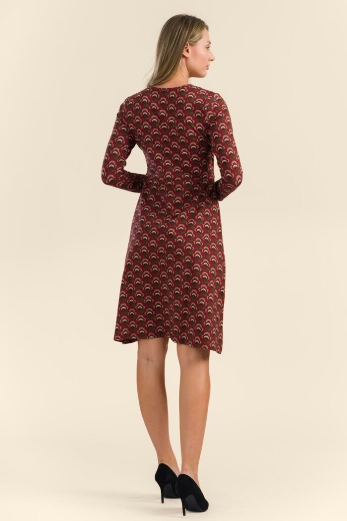 Jurk overslag retro flower bordeaux - Afbeelding 2