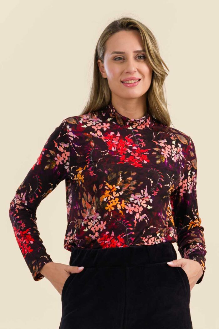 Shirt met boordje herfstprint