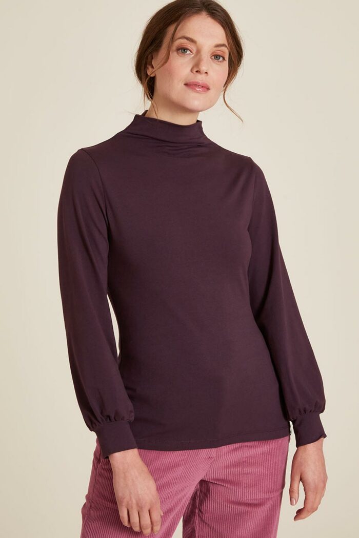 Aubergine colshirt biokatoen - Afbeelding 2