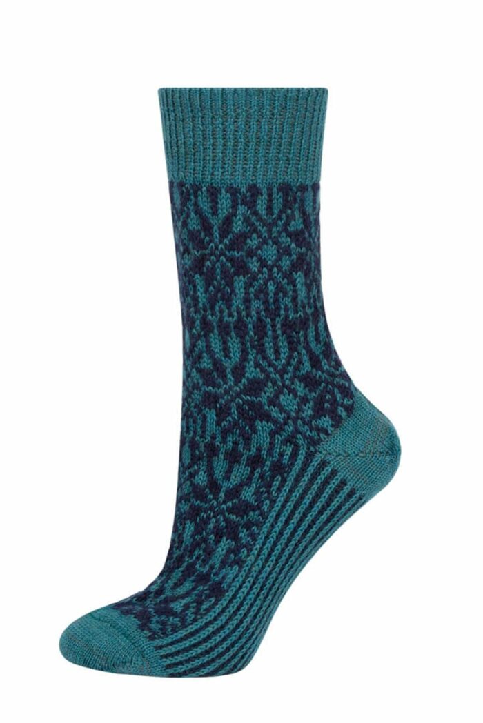 Noorse wollen sokken marine turquoise