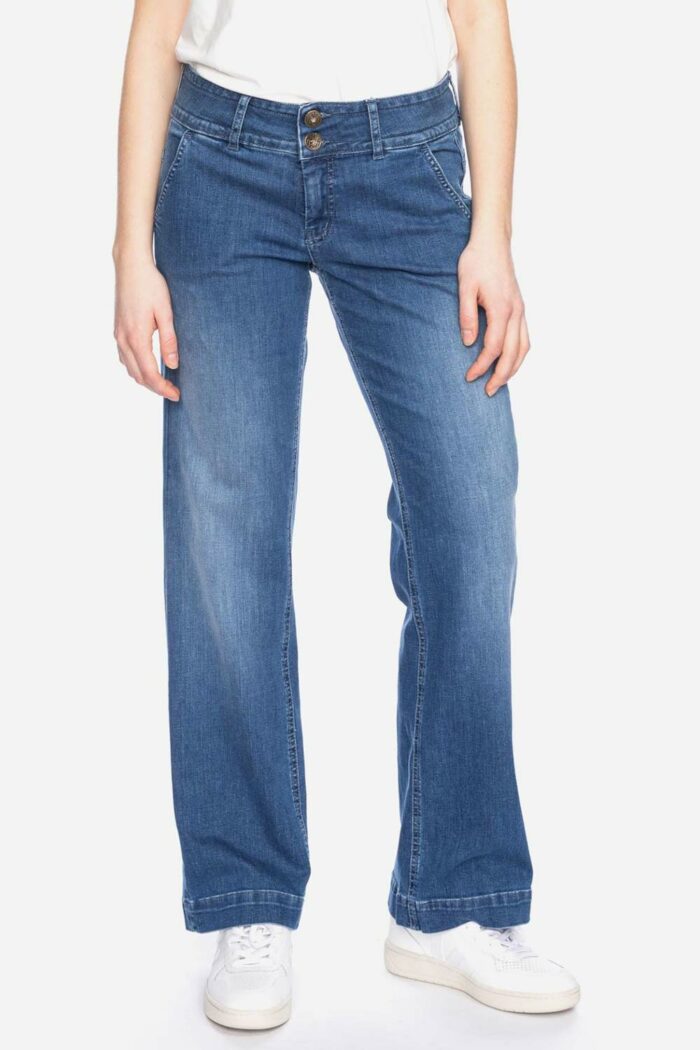 Damesjeans met wijdere pijp blauw