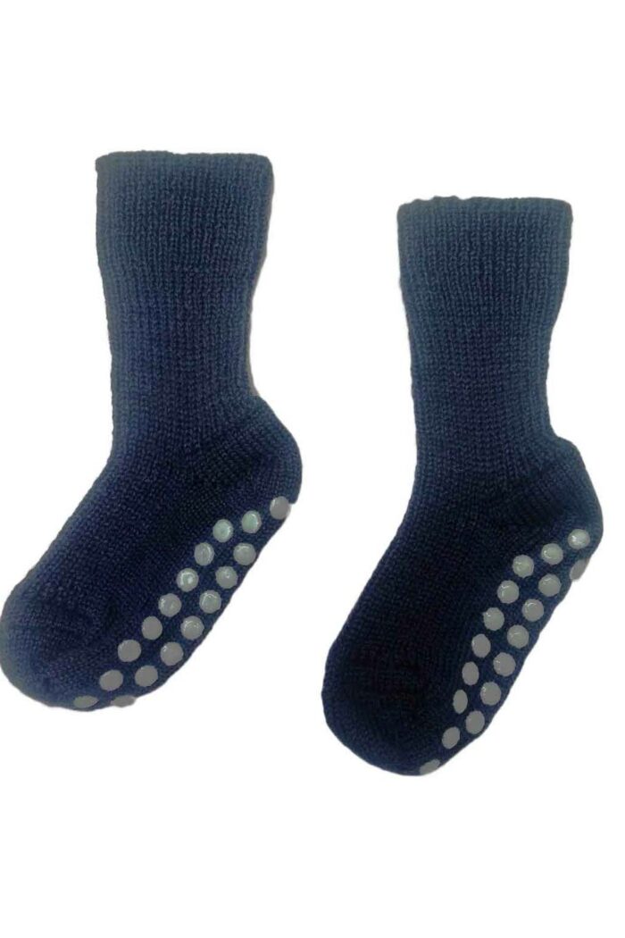 Anti-slip sokken wol kind donkerblauw