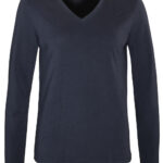 Dames lange mouwenshirt v-hals Donkerblauw