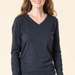 Dames lange mouwenshirt v-hals Donkerblauw - Afbeelding 2