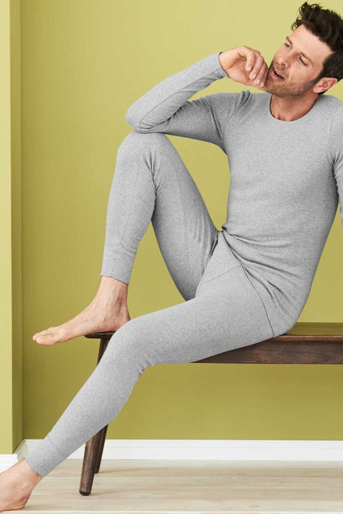 Lange onderbroek 100% biokatoen grijs melange
