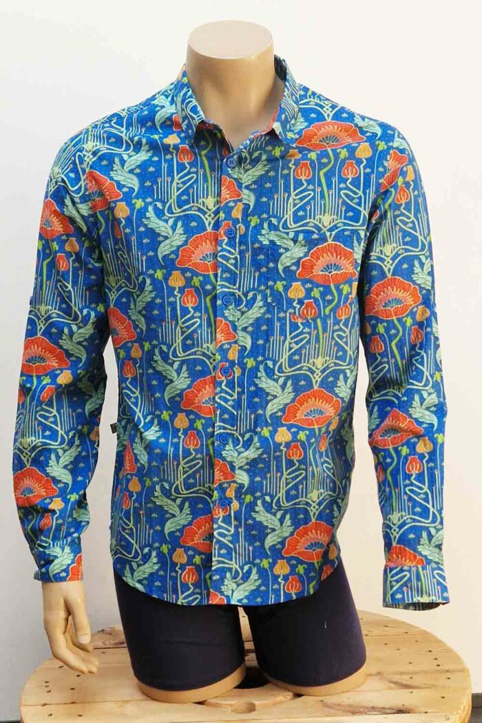 Overhemd lange mouw Art Deco blauw