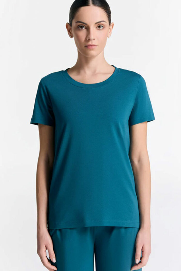 T-shirt biokatoen/modal blauwgroen