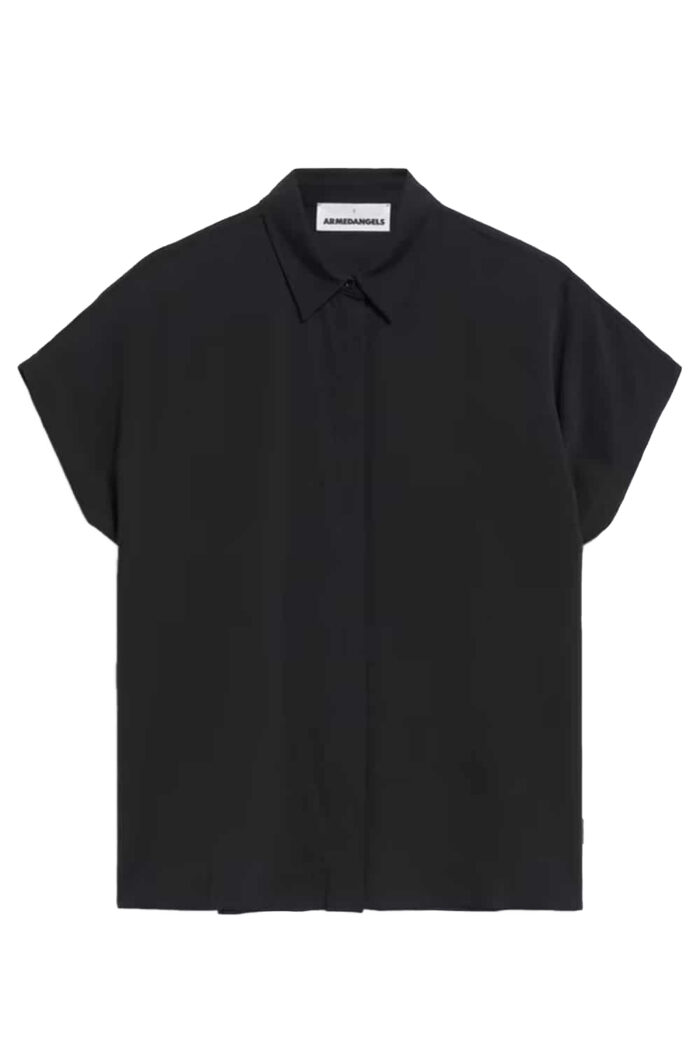 Effen zwarte blouse korte mouw