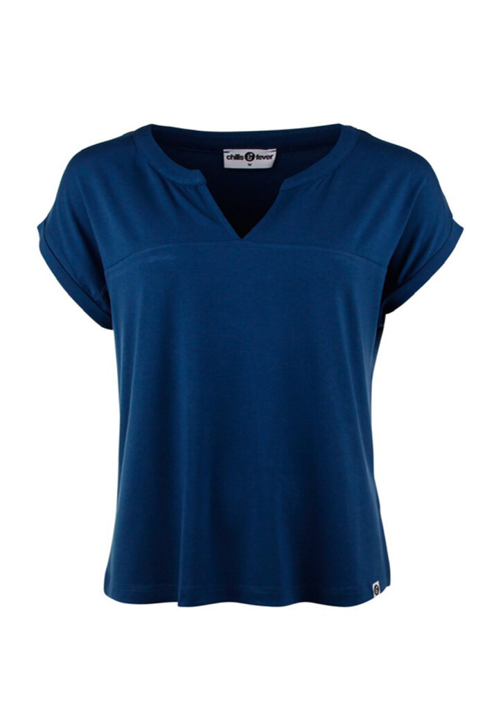 Top met boord blauwgroen