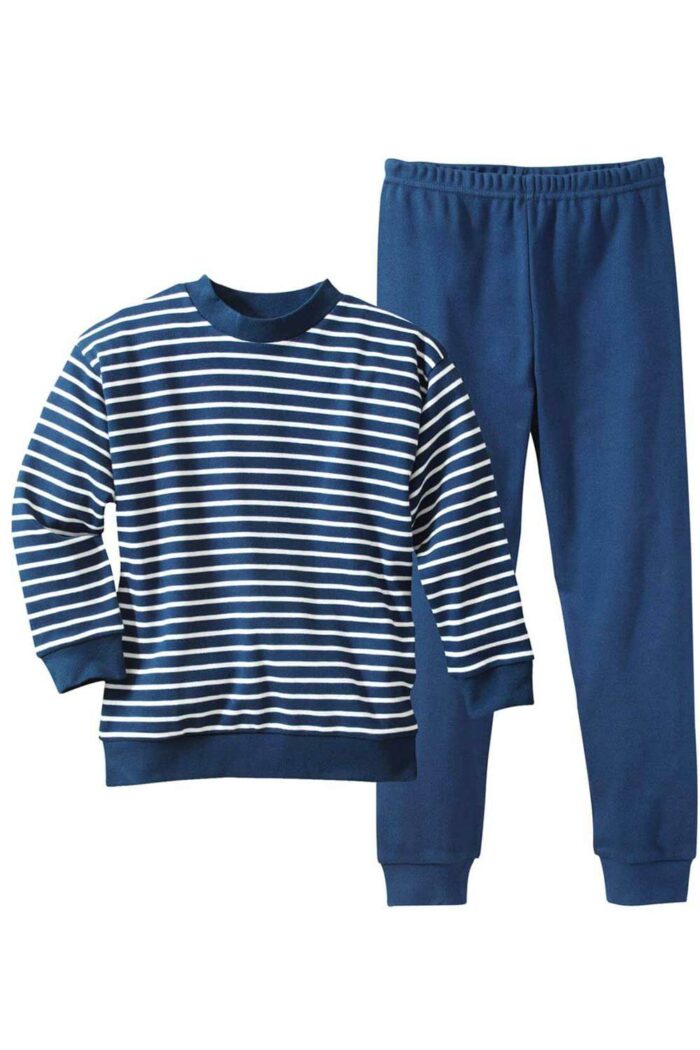 Kinderpyjama streep blauw 100% biokatoen