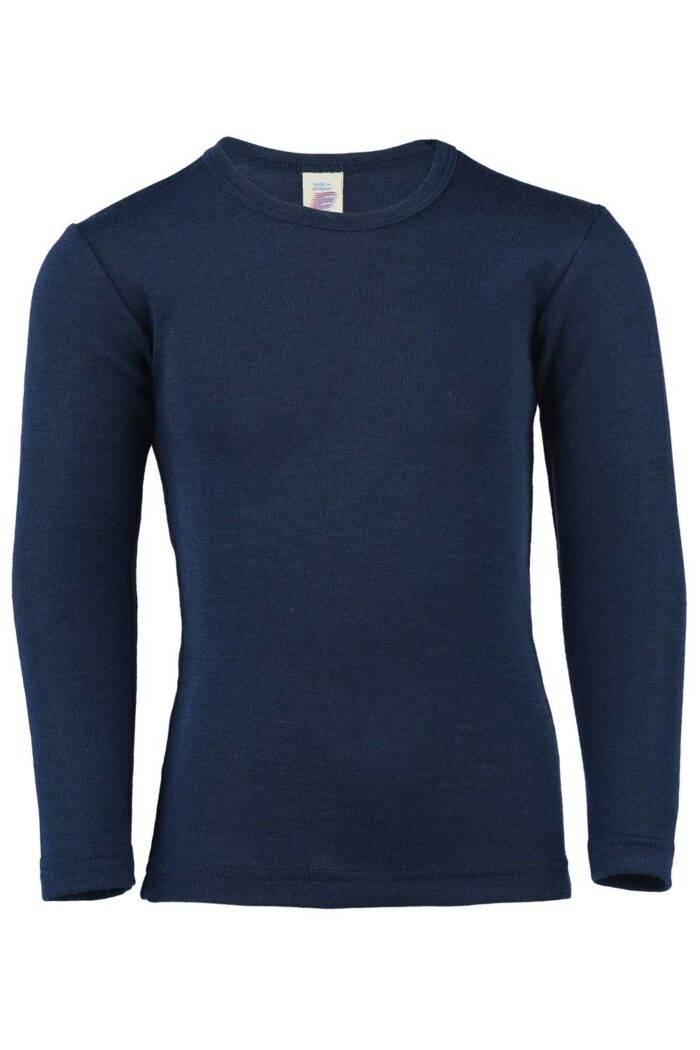 Effen kindershirt wol zijde donkerblauw