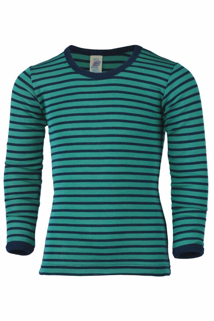 Blauw gestreept shirt lange mouw wol zijde