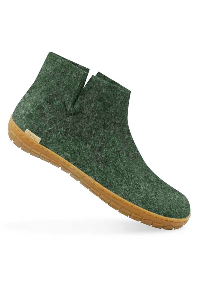Wollen slof laars - rubber zool - groen