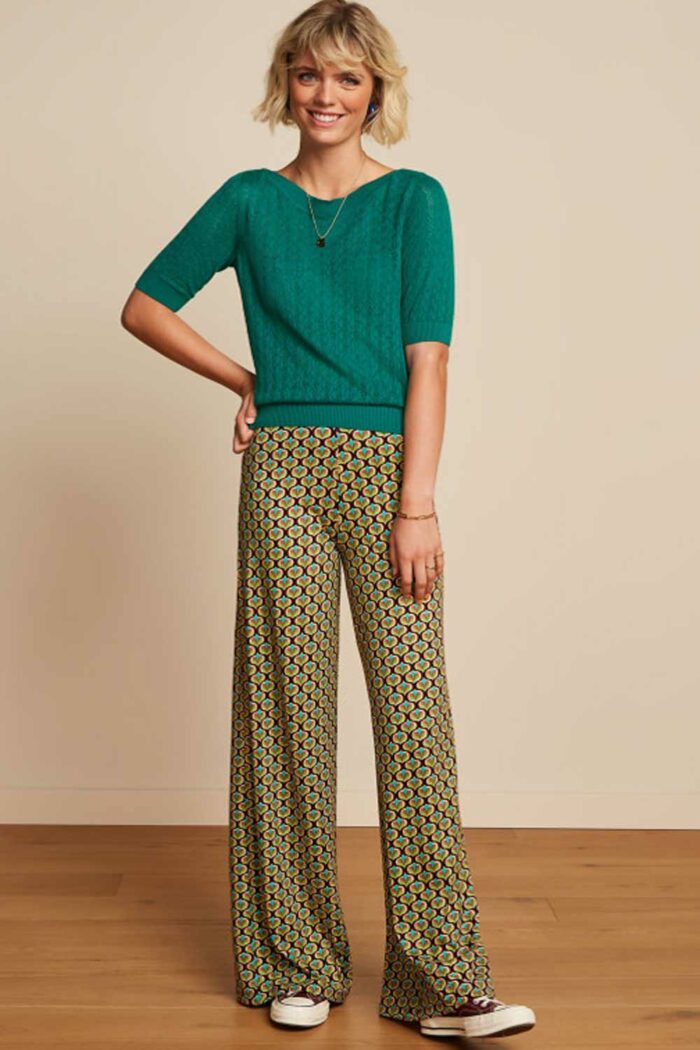 Jersey broek met wijde pijpen en retroprint - Afbeelding 2