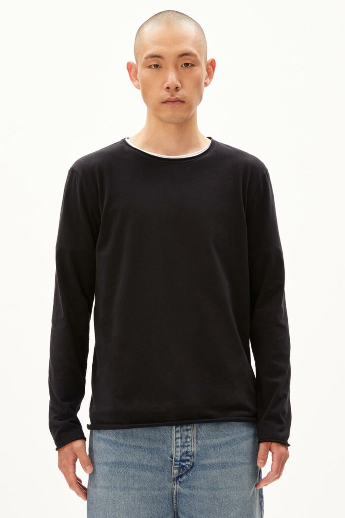 Biokatoenen longsleeve/dunne sweater zwart - Afbeelding 2