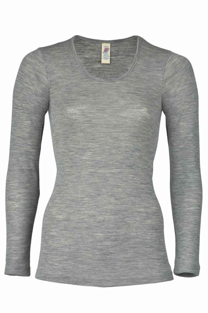 Shirt wol-zijde ronde hals grijs