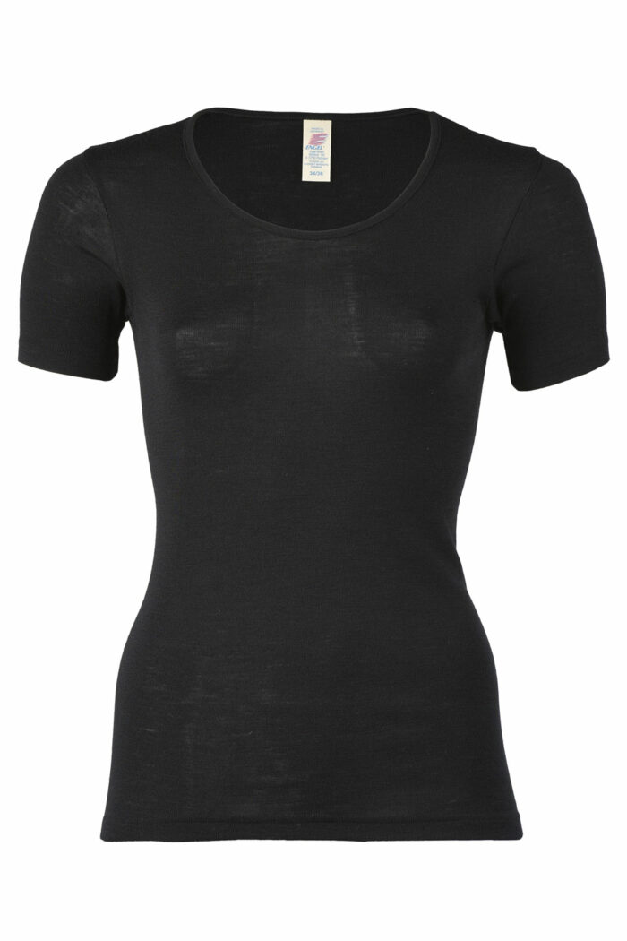 T-shirt wol-zijde korte mouw zwart