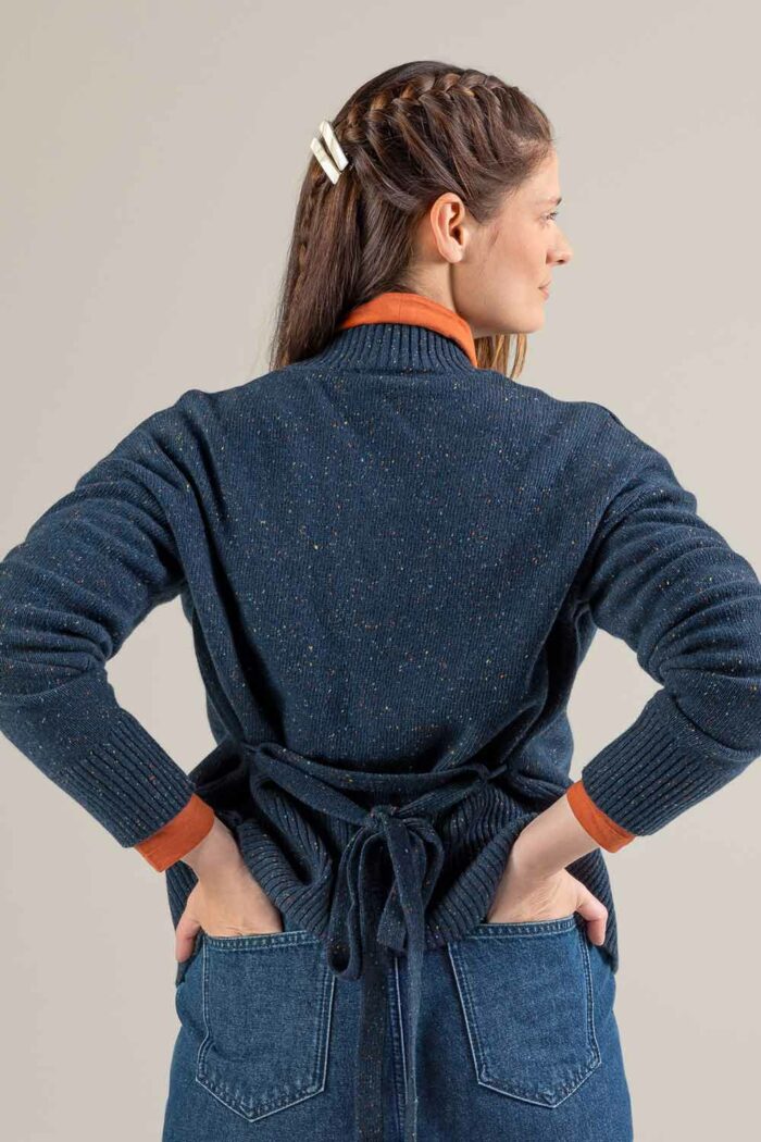 Wollen vest met ceintuur blauw - Afbeelding 3