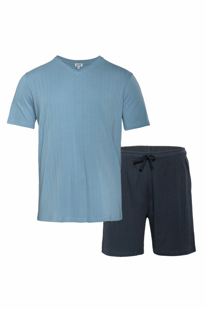 Korte herenpyjama blauw - Afbeelding 2