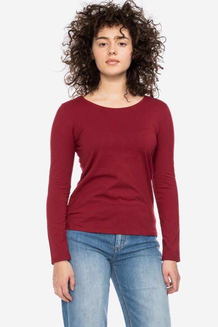 Basic longsleeve ronde hals 100% biokatoen bordeaux